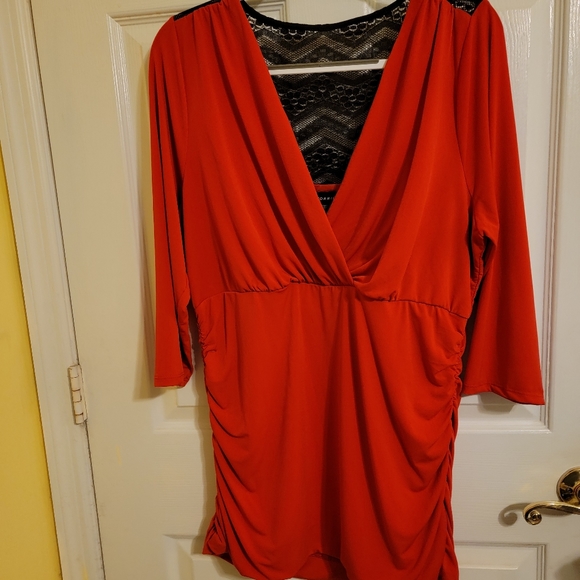 Torrid Red Lace Inset Top size 2 - Picture 2 of 5